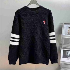 Ami Black Cable Knit Sweater with White Accents